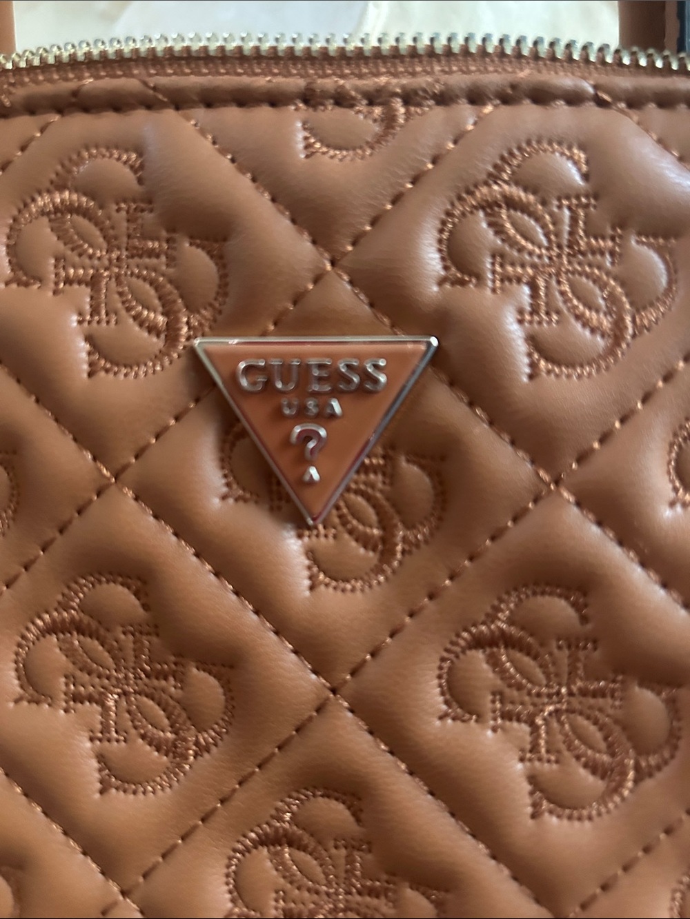 GUESS Quilted Satchel in Cognac Brown. Like new medium size. - Picture 5 of 5
